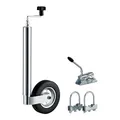 Wiltec Stützrad für Anhänger bis 362 kg ø48 mm, Bugrad inkl. Klemmhalter & Schellen, Abstellstütze mit pannensicheren Reifen