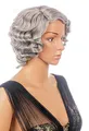 Prettyland Hell-Grau Damen Oma Kurzhaar Perücke Kinnlang mit Locken lockig Retro Welle mit Seitenscheitel C983