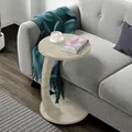 [en.casa] Beistelltisch Holeby Couchtisch Sofatisch auf Rollen Betttisch Laptoptisch C-Form Wohnzimmertisch Rolltisch runde Tischplatte Kaffeetisch 56 x Ø 38 cm Abstelltisch Travertin