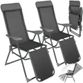 tectake 2er Set Aluminium Gartenstuhl, klappbar, 5-fach verstellbare Rückenlehne mit Kopfpolster, bewegliches Fußteil-Gewebe, 146,5 x 59 x 117,5 cm
