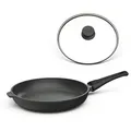 Hoffmann Germany Bratpfanne Aluguss Ø 32 cm mit Deckel – Made in Germany Pfanne, Aluguss (Set, 2-tlg., 1x Bratpfanne Ø 32 cm + 1x Glasdeckel), abnehmbarer Griff, backofenfest bis 250°C, Induktion, Antihaft schwarz Ø 32 cm