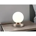 Meinewunschleuchte - Led Tischleuchte Glaskugel Weiß, Fuß Silber - Led Per Touch Dimmbar, Höhe 15cm