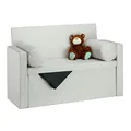Relaxdays Sitzbank mit Lehne, 2 Kissenrollen, faltbar, Aufbewahrung, gepolstert, Flur, Sitztruhe 75 x 115 x 47 cm, Grau, Creme