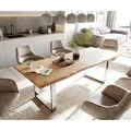 DELIFE Esstisch Edge 240x100cm Akazie Natur Edelstahl schmal Live-Edge, Esstische, Baumkantenmöbel, Massivholzmöbel, Massivholz
