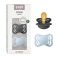 BIBS Supreme Schnuller 2er-Pack, BPA-frei, Symmetrischer Nippel. Naturkautschuk/Latex, Hergestellt in Dänemark. 0-6 Monate (2er Pack), Iron/Baby Blue