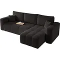 ECKSOFA Schwarz Velours mit Bettkasten und Schlaffunktion