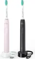 Philips 3100 Series Sonicare HX3675/15 Doppelpack Elektrische Schallzahnbürste (schwarz/rosa, 2x Elektrische Schallzahnbürsten - Schwarz/Rosa)