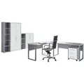 Mid.you Büro Office Edition - Büro Set 4, Grau, Weiß, Holzwerkstoff, 6,6 Fächer, 3 Schubladen, Made in Germany, erweiterbar, in verschiedenen Holz-Dekoren erhältlich, Schreibtisch seitenverkehrt montierbar, abschließbar, Arbeitszimmer, Büromöbelsets & -serien, Büromöbel-Sets