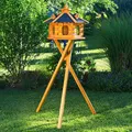 Deko-Shop-Hannusch Vogelhaus wahlweise mit Ständer und Solarbeleuchtung, Verschiedene Größen L - XXL und Dachfarben möglich, Futterhaus mit Futtersilo und wetterfestem Bitumendach, Holz, V16