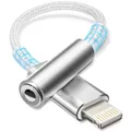 Esiposs Lightning auf 3,5 mm Kopfhöreranschluss [MFi Zertifizierung] Lightning auf klinke HiFi Kopfhörer Adapter Audio Adapter Dongle Kompatibel mit i Phone 14/13/12/11/X/8/7/Pad/i-OS, Silber Weiß