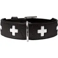 HUNTER Hundehalsband SWISS, hochwertiges Rindsleder, handgenäht, schweizer Kreuz, elegantes Design, angenehm weich, komfortabel, langlebig, Made in Germany, Farbe: schwarz, Größe: 42
