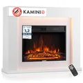 KAMINIO Elektrokamin Matti - Elektrischer Standkamin mit Heizung, 3D-Flammeneffekt, LED-Ambientelicht, Thermostat, Timer, Fernbedienung - 38 Zoll (Weiß)