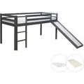 Homestyle4u Kinderbett 90x200 mit Lattenrost Matratze und Rutsche in Grau 2259