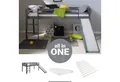 Homestyle4u Hochbett 90x200 Kinderbett Rausfallschutz Grau/Weiß Kinder Leiter Treppe (Komplett-Set mit Lattenrost, mit Rutsche, ohne Vorhang, Matratze mit OEKO-TEX® Standard 100) Kiefer, Jungen Mädchen Spielbett