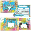 LIMONIA Einladungskarten Safari zum 7. Kindergeburtstag Einladungen mit Umschlägen Karte Sahara, Einladungskarten mit Umschlägen zum siebten Geburtstag Zebra Giraffe