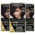 L'Oréal Paris Permanente Haarfarbe, Haarfärbeset mit Coloration und Farbglanz-Pflegebalsam, Préférence, 3.12 Intensives Kühles Dunkelbraun, 3er Set