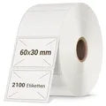 Thermoetiketten Thermodirekt 2100 Etiketten Rolle für Thermodrucker 60x30mm