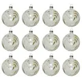 Kaemingk Weihnachtsbaumkugel, Weihnachtskugeln Glas 8cm mit Blätter Muster 12er Set Klar transparent goldfarben