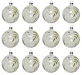 Kaemingk Weihnachtskugeln Glas 8cm x 12 Stück mit Blätter Muster Christbaumkugeln weiß Gold Klar transparent
