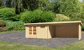 Gartenhaus Blockbohlenhaus Gerätehaus Bastrup 8 im Set mit Anbaudach 4 m breit, 28 mm Seiten - und Rückwand naturbelassen 769x297x220 cm
