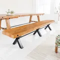 Massivholz Sitzbank THOR - 240cm - braun schwarz - Pinien Metall - X-Gestell