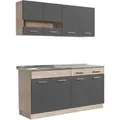 Homestyle4u Küchenzeile 160 cm Eiche Grau