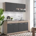 Homestyle4u Küche Küchenblock 160cm Grau Eiche Küchenzeile ohne Geräte Einbauküche Singleküche