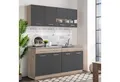 Homestyle4u Küchenzeile 160 cm ohne Geräte klein Einbauküche Grau matt Eiche Glas Braun, (Oberschränke, Unterschränke, Arbeitsplatte, Singkleküche), Küchenblock, Singleküche