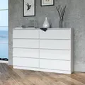 Kommode, Schlafzimmer Flur, Schrank, Sideboard, Highboard mit 8 Schubladen, Breite 140 cm Höhe 97 | Weiß