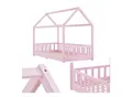 Juskys Kinderbett Marli 90 x 200 cm mit Rausfallschutz, Lattenrost & Dach - Holz Hausbett Rosa
