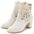 LASCANA Sommerstiefelette High-Heel-Stiefelette mit modischer Spitze und bequemen Blockabsatz, Ankle Boot, Stiefel beige 36