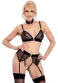 Abierta Fina Set: Bügelloser BH Dessous-Set mit Ketten: BH und Straps-String - schwarz, roségold (2-tlg) transparent