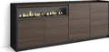 Sideboard, Highboard, 207x37x80cm, 4 Türen, Elektrokamin., Dunkler Eiche und Schwarz