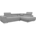 MIRJAN24 Ecksofa Torezio Cord, Stilvoll Eckcouch mit Bettkasten und Schlaffunktion, Einstellbare Kopfstützen, 274x203x70-90 cm (Farbe: Poso 110, S... - Grau