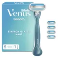 Gillette Venus Smooth Rasierer Damen mit Wiederverwendbarem Handstück — Inkl. 5 Ersatzklingen für Nassrasierer — Blau