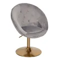FINEBUY Polsterstuhl Loungesessel Drehstuhl Clubsessel Samt Cocktailsessel Sessel (Samt Grau / Gold Design Drehstuhl mit Rückenlehne), Clubsessel Lounge, Relaxsessel Loungesessel