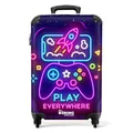 NoBoringSuitcases.com® Kinderkoffer Junge Handgepäck Koffer Klein Hartschalenkoffer Trolli Kinder - Gaming - Neon - Konsole - Koffer Kinder Jungen Trolley, 55x40x20