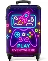 NoBoringSuitcases.com© Kinderkoffer Spiele - Konsole - Neon - Jungen 55x35x20cm, 4 Rollen, Handgepäck Koffer, Hartschalenkoffer Kinder, Reisekoffer Jungen