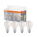 OSRAM LED BASE A60, Vorteilspack mit 4 Leuchtmittel, ersetzt herkömmliche 60W Glühbirnen, 6.5W, warmweiß (2700K), Filament Glas, nicht dimmbar, Birnenform, E27
