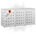 DELUKE 3er Mülltonnenbox SOGI Edelstahl | 207x115x77,5cm Silber | Mülltonnenverkleidung für 3 Tonnen 240L Müllbox aus Metall Mülltonnenschutz Mülltonnendach