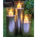 Bodenwindlicht Set 49-79cm mit Glaszylinder Kerzenhalter Windlicht Edelstahl