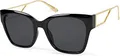 styleBREAKER Damen Oversize Sonnenbrille mit breiten Metall Bügeln, Polycarbonat Gläsern und Kunststoff Gestell 09020128, Farbe:Gestell Schwarz-Gold/Glas Grau getönt