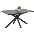 Vierfußtisch/Esstisch Fenja-Platte mit Glasauflage Keramikoptik-mit Schweizer Kante-Synchronauszug 140auf180cm - Grau/Schwarz