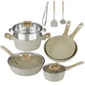 HOMELUX Topfsets, 12-teilige Topfset und Pfannen Set, Aluminium Antihaft Induktion Töpfe Set, Beige