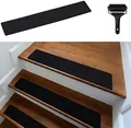 cocofy Treppenstufen Matten modern 15er Set, 60x12 cm groß Filz selbstklebend | Stufenmatten innen 15 Stück Teppich Treppenstufen Treppenteppich selbstklebend Treppen Teppichstufen schwarz