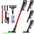 TurboTronic 120W Akku Staubsauger - TT-LV8 - mit LASER-LED 11000 reale PA Saugkraft, 3 Stufen, 40 min Handstaubsauger Stiel Bodenstaubsauger beutel...