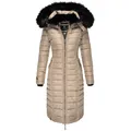 NAVAHOO Damen Wintermantel langer Winter Steppmantel mit Kunstfellkapuze Umay