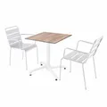 Set Gartentisch aus dunklem Eichenfurnier und 2 weißen Sesseln - Oviala Opéra