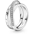 Pandora Silberring Damen-Silber Dreifach Gete Pavé Schienen silberfarben 56/17,8