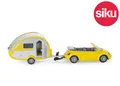 Siku 1629 VW Käfer Cabrio Mit Träne Wohnwagen Druckguss Klein 1:55 Maßstab